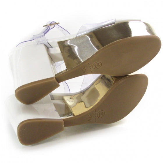 Chanel PVC Patent Platform Shoes 37.5 White and Gold 4 of 7
