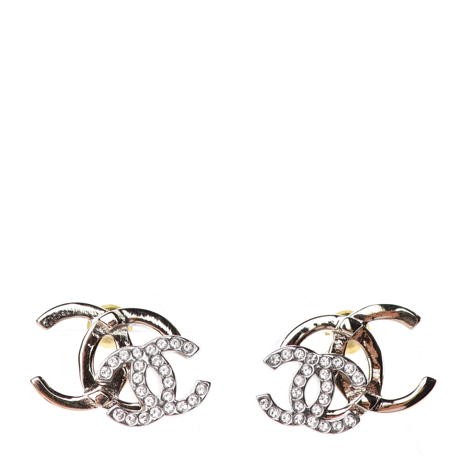 Chanel Crystal Double CC Earrings Gold Silver 1 of 4