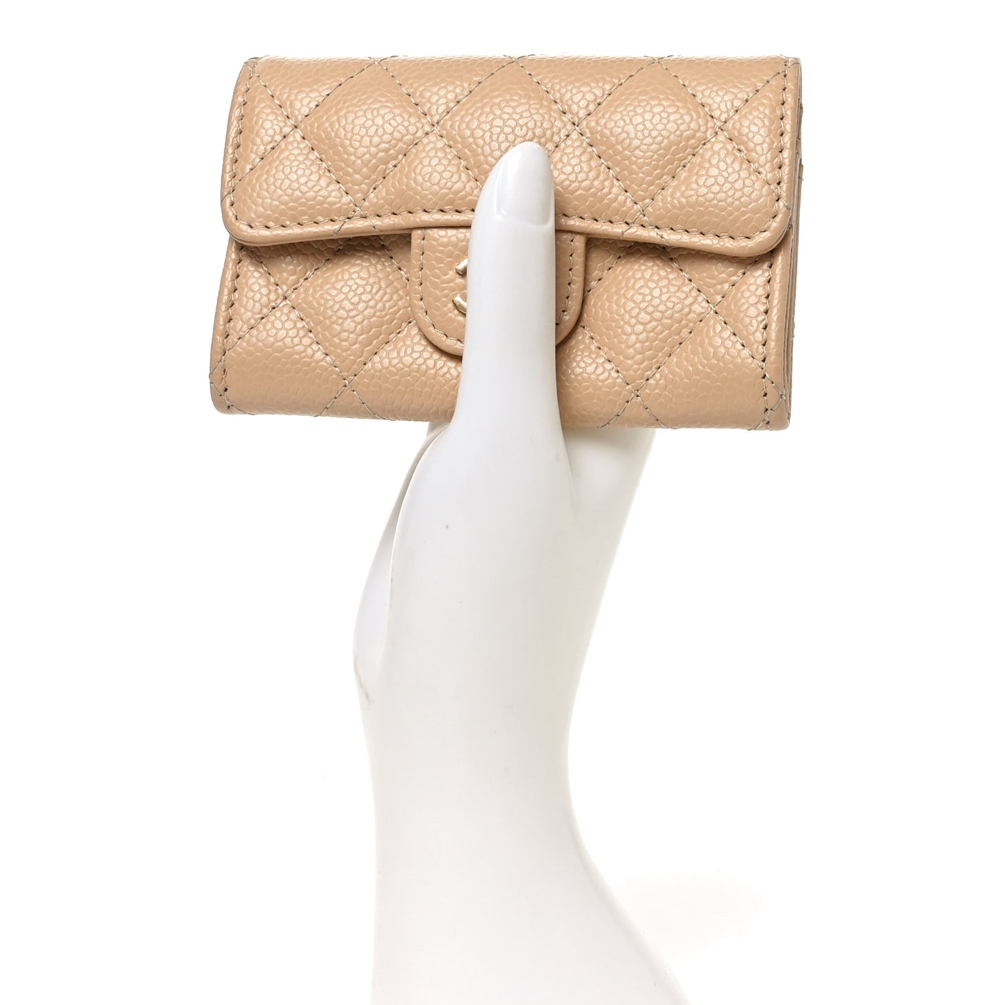 Caviar Quilted Flap Card Holder Wallet Beige