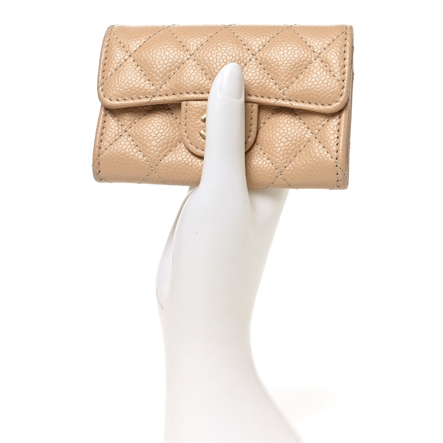 Chanel Caviar Quilted Flap Card Holder Wallet Beige 2 of 9