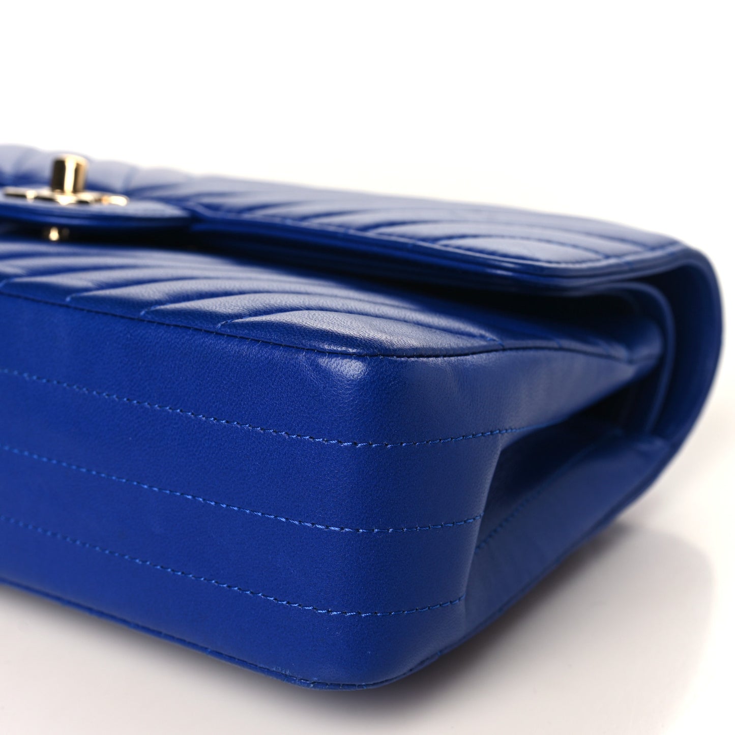 Lambskin Chevron Quilted Medium Double Flap Blue