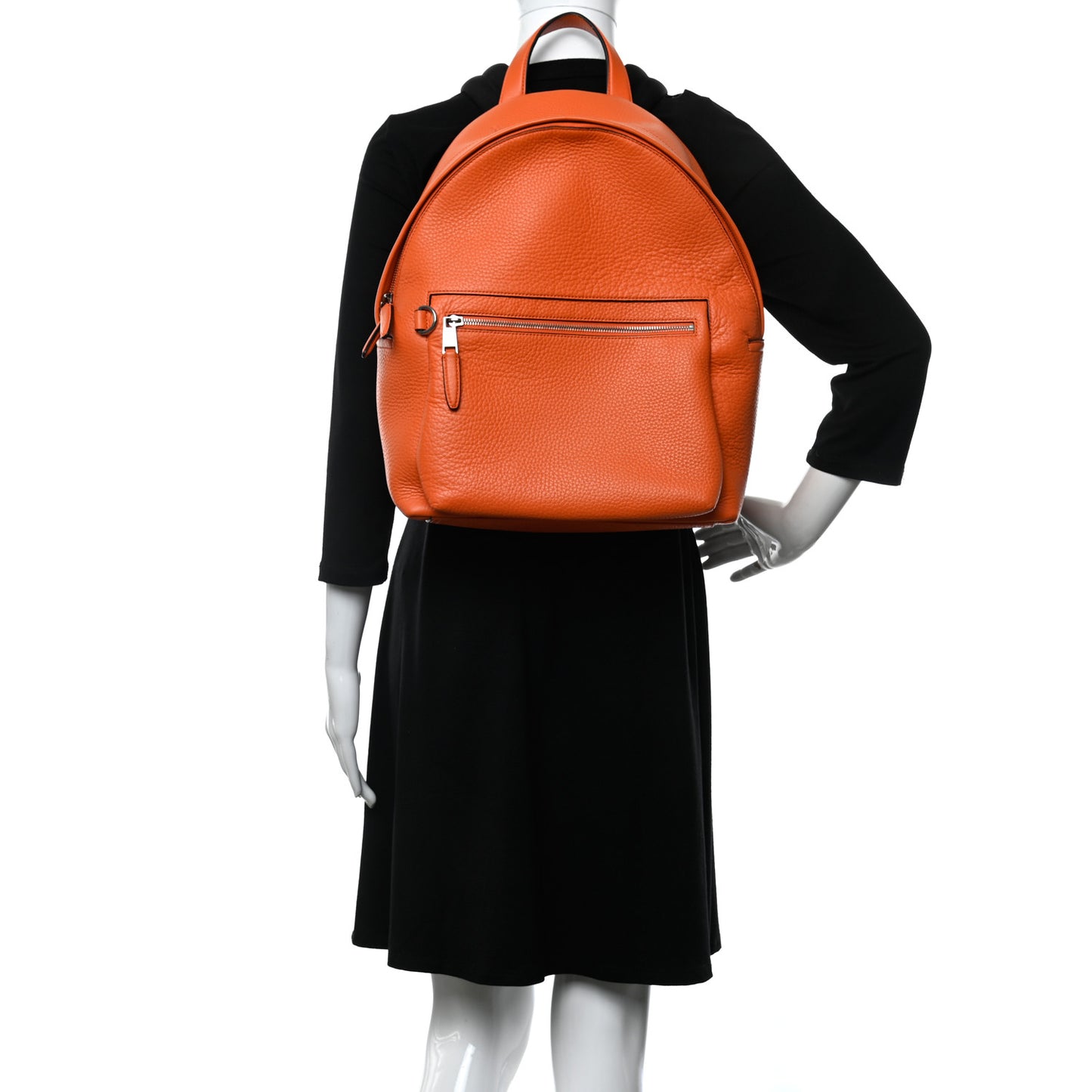 Heavy Grain Calfskin Zipped Backpack Mandarin Orange