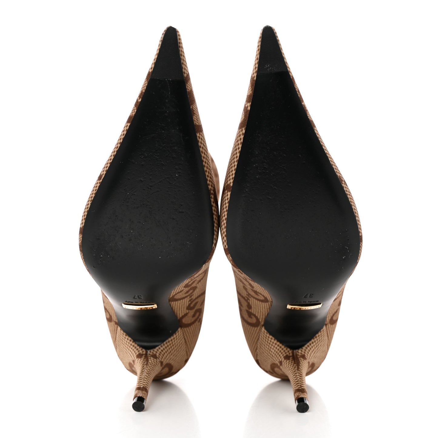 X GUCCI Jersey Maxi GG Monogram Crepe Knife Booties 37 Camel Ebony