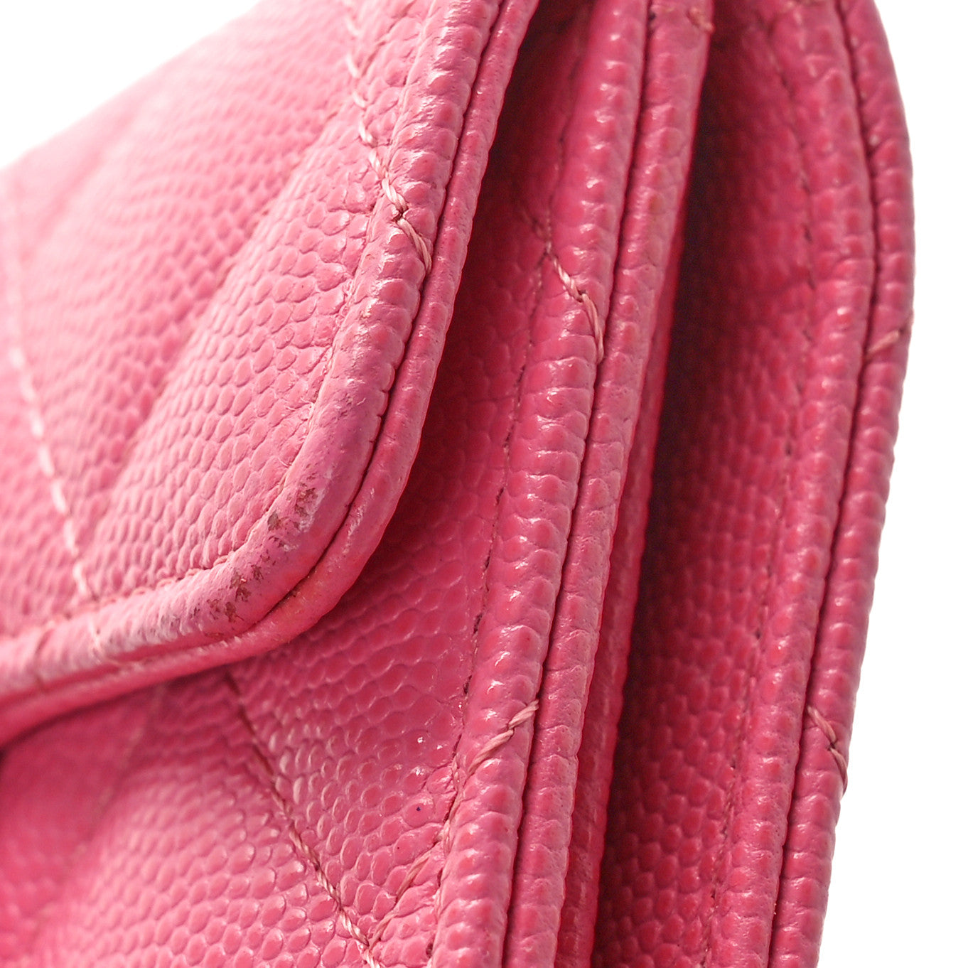 Caviar Quilted Flap Card Holder Wallet Pink