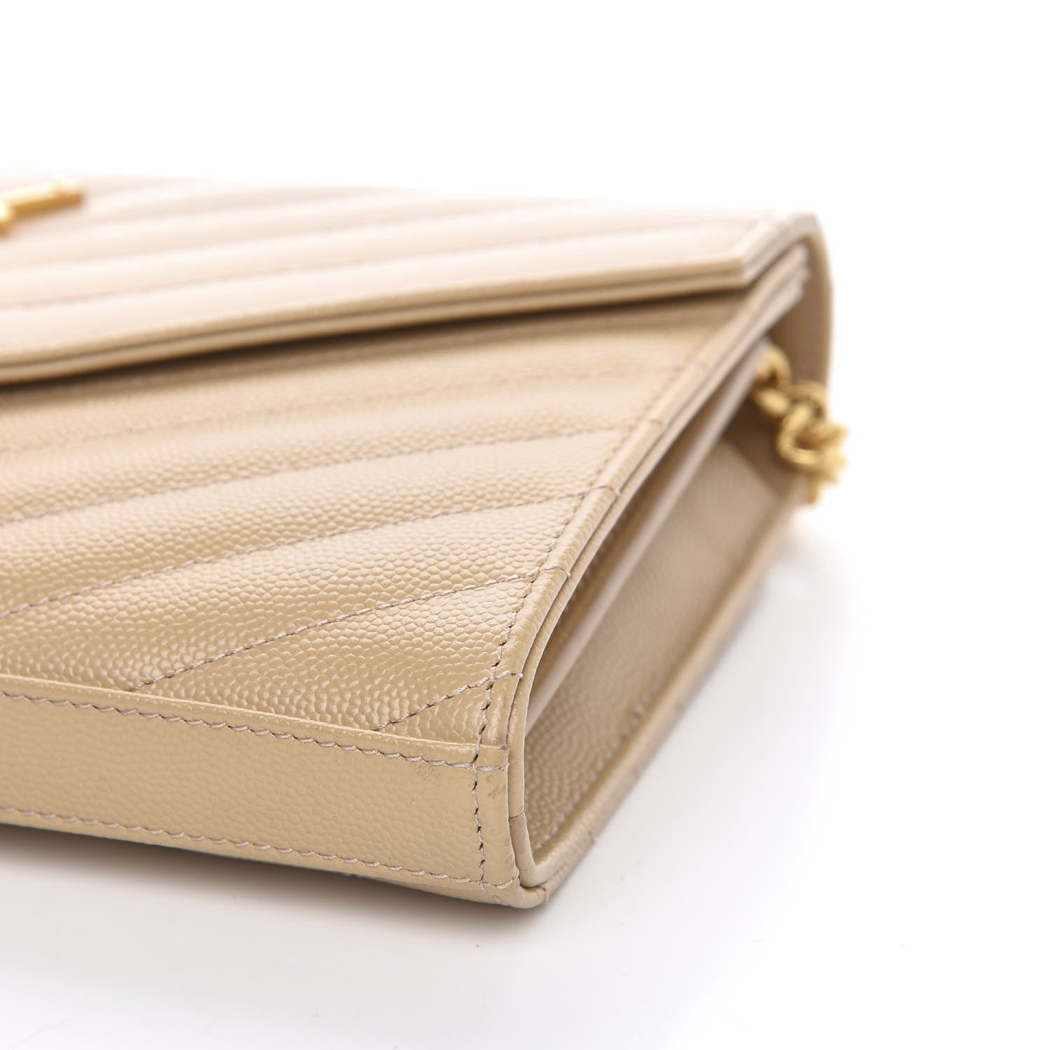 Saint Laurent Grain De Poudre Matelasse Chevron Monogram Chain Wallet Nude Powder 7 of 7