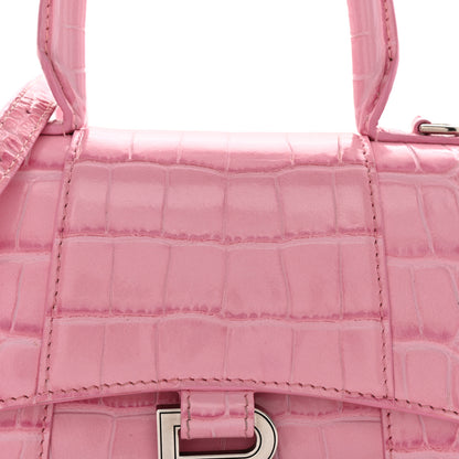 Balenciaga Shiny Calfskin Crocodile Embossed Hourglass Top Handle Bag XS Sweet Pink 7 of 13