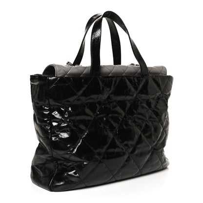 Chanel Glazed Calfskin Lambskin Quilted Portobello Tote Black Grey 3 of 11