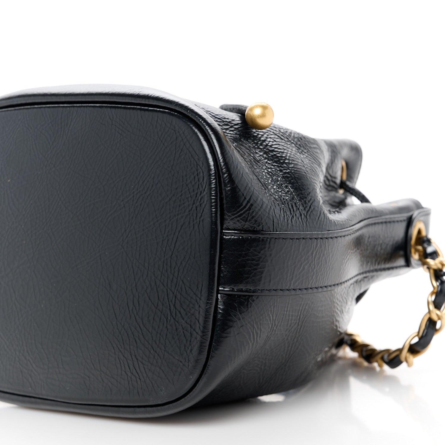 Chanel Shiny Aged Calfskin CC Chain Mini Drawstring Bag Black 10 of 11