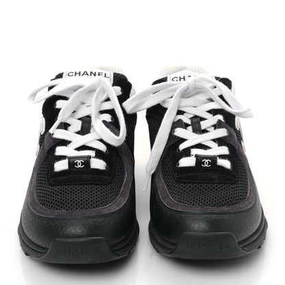 Chanel Mesh Suede Grained Calfskin Womens CC Sneakers 38.5 Black White 2 of 9