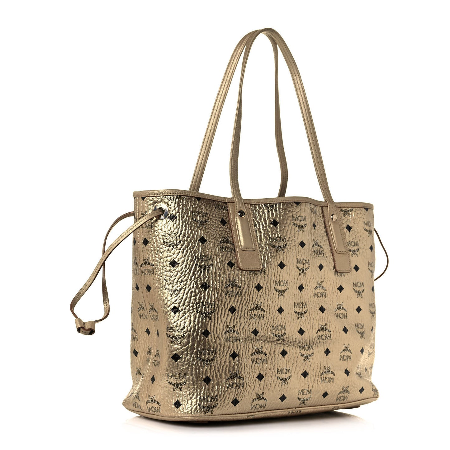 Metallic Visetos Medium Liz Reversible Shopper Tote Gold