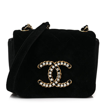 Chanel Velvet Quilted Crystal CC Mini Flap Black 1 of 8