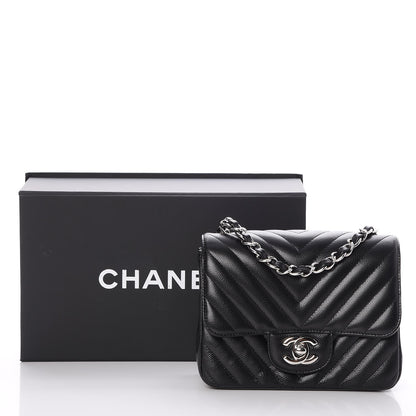 Chanel Caviar Chevron Quilted Mini Square Flap Black 8 of 8