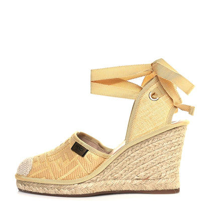 Fendi Rafia FF Embroidered Roma Ankle Wrap Espadrille Wedges 37 Natural 1 of 8