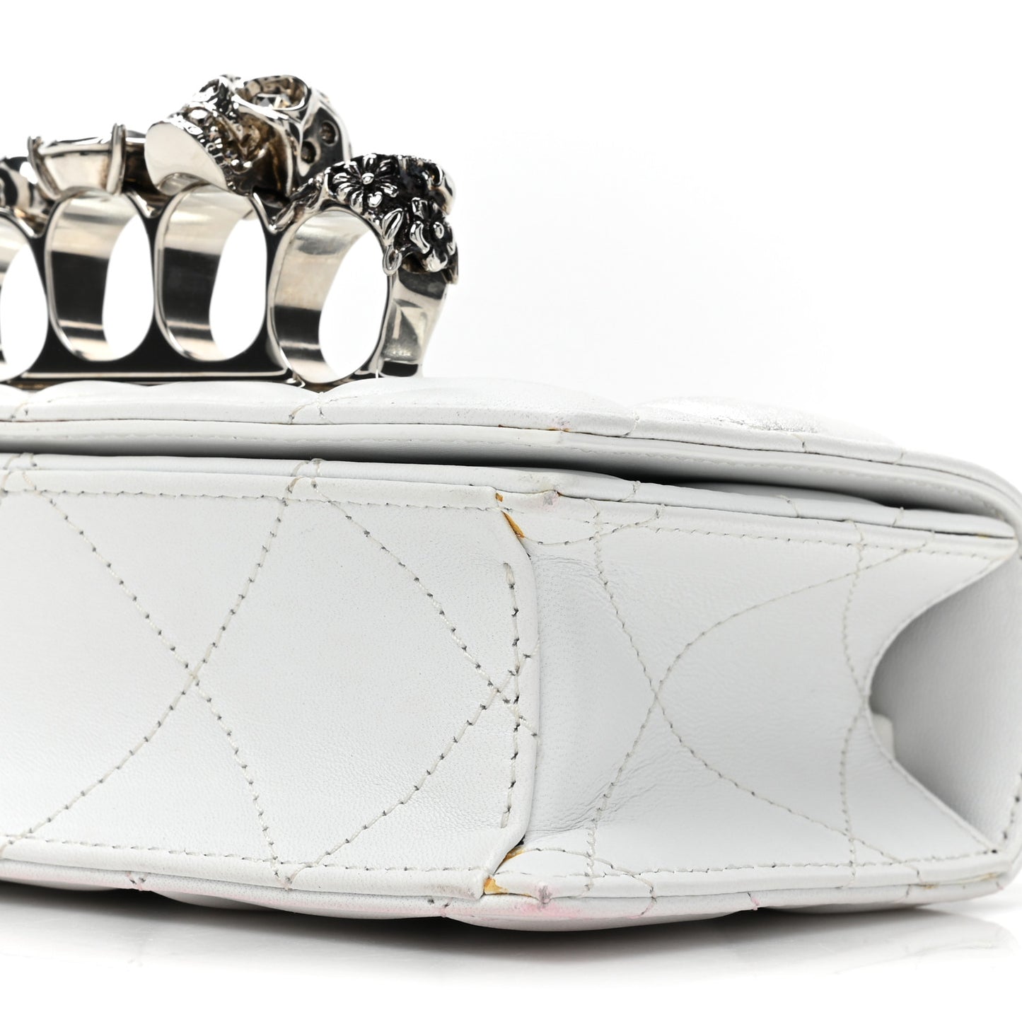 Lambskin Quilted Graffiti Skull Knuckle Crossbody White