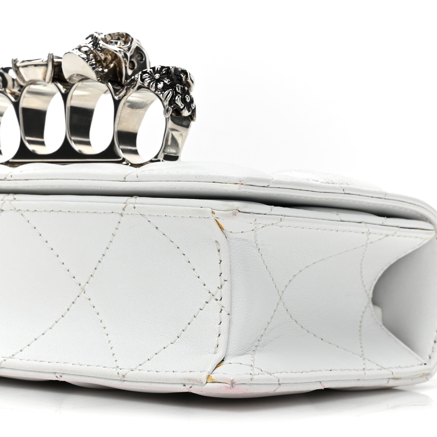 Alexander McQueen Lambskin Quilted Graffiti Skull Knuckle Crossbody White 8 of 15