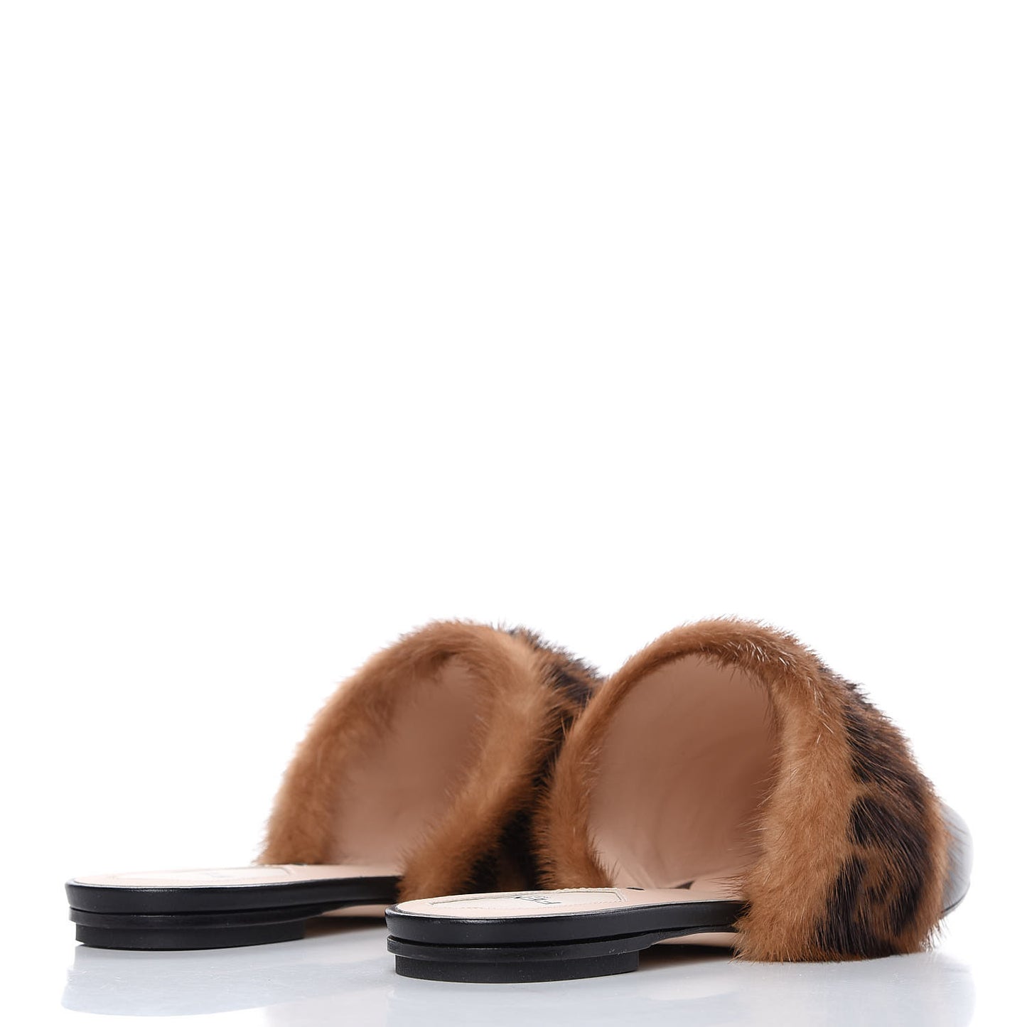 Calfskin Mink Fur FF Flat Mules 37.5 Black