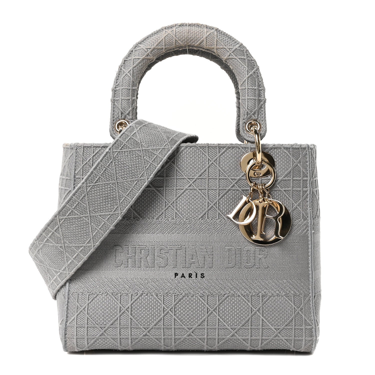 Christian Dior Canvas Embroidered Cannage Medium Lady D-Lite Gray 1 of 10