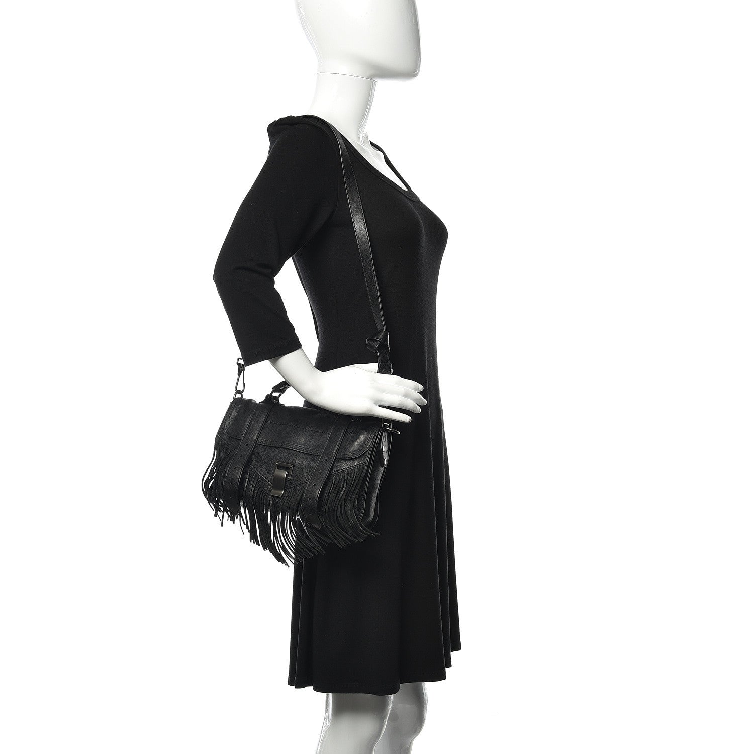 Proenza Schouler Lambskin Tiny Fringe Lux PS1 Satchel Black 2 of 10