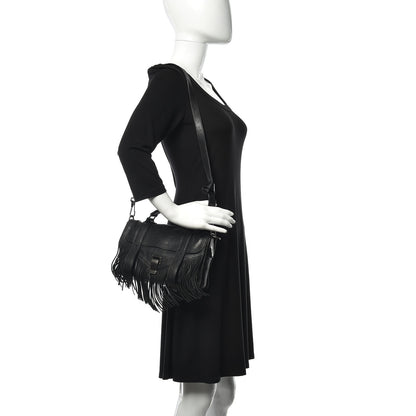 Proenza Schouler Lambskin Tiny Fringe Lux PS1 Satchel Black 2 of 10