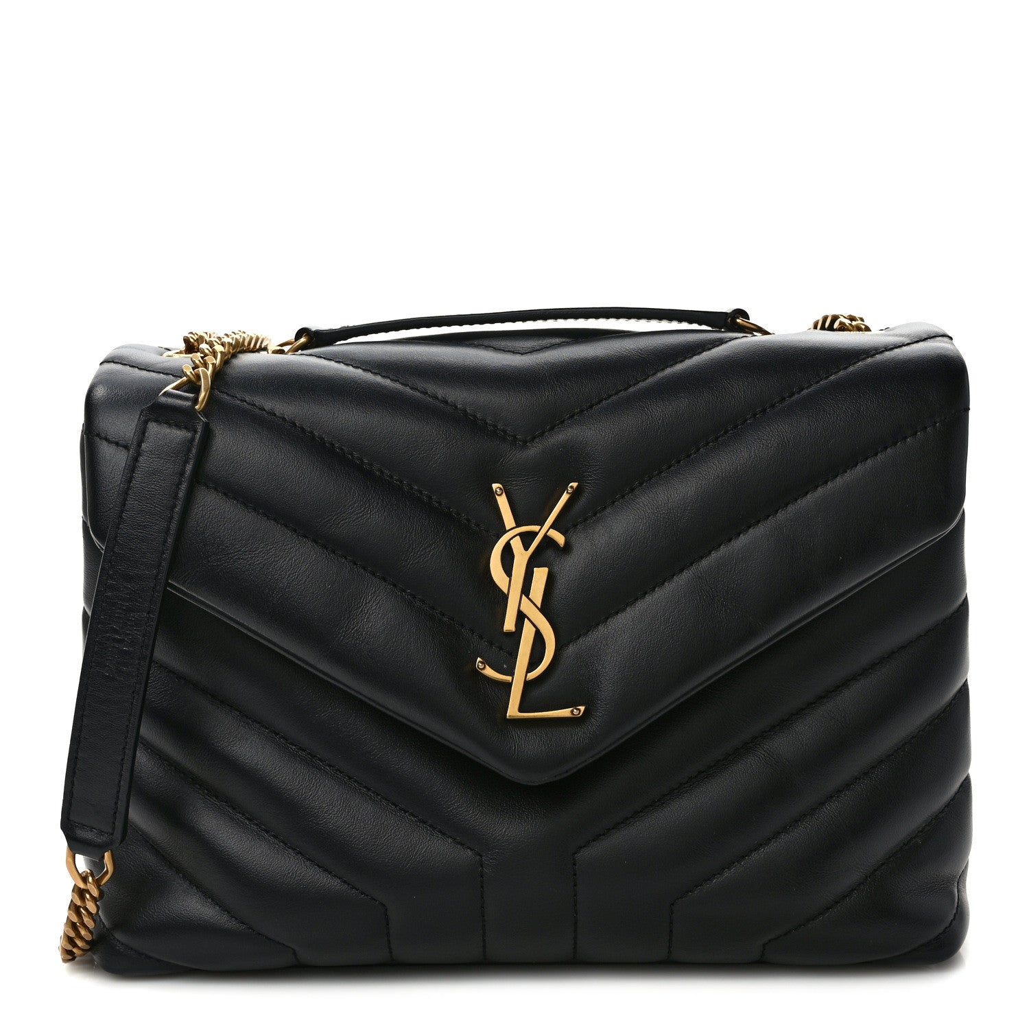 Saint Laurent Calfskin Y Quilted Monogram Small Loulou Chain Satchel Black 1 of 10