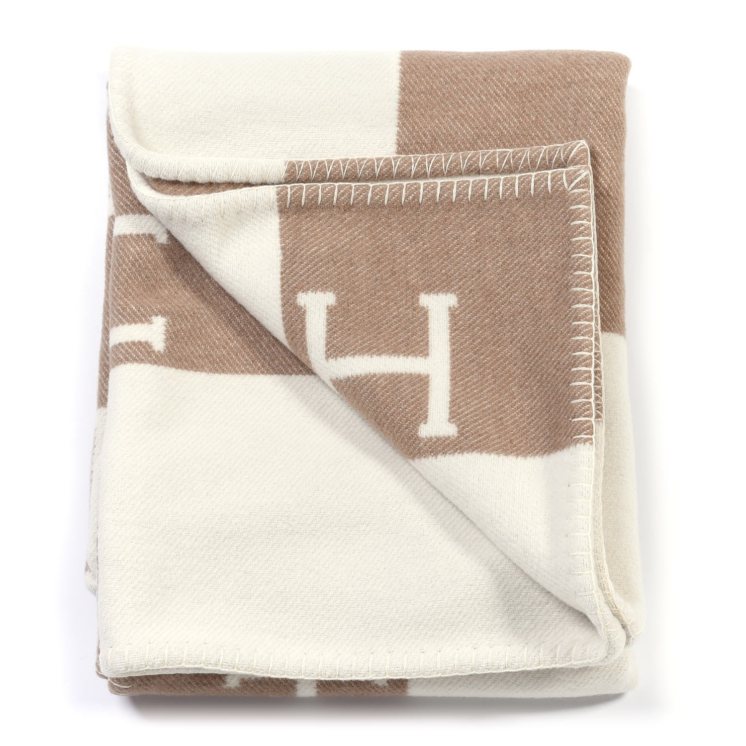 Hermes Wool Cashmere Avalon Baby Blanket Noisette Moyen White 2 of 3