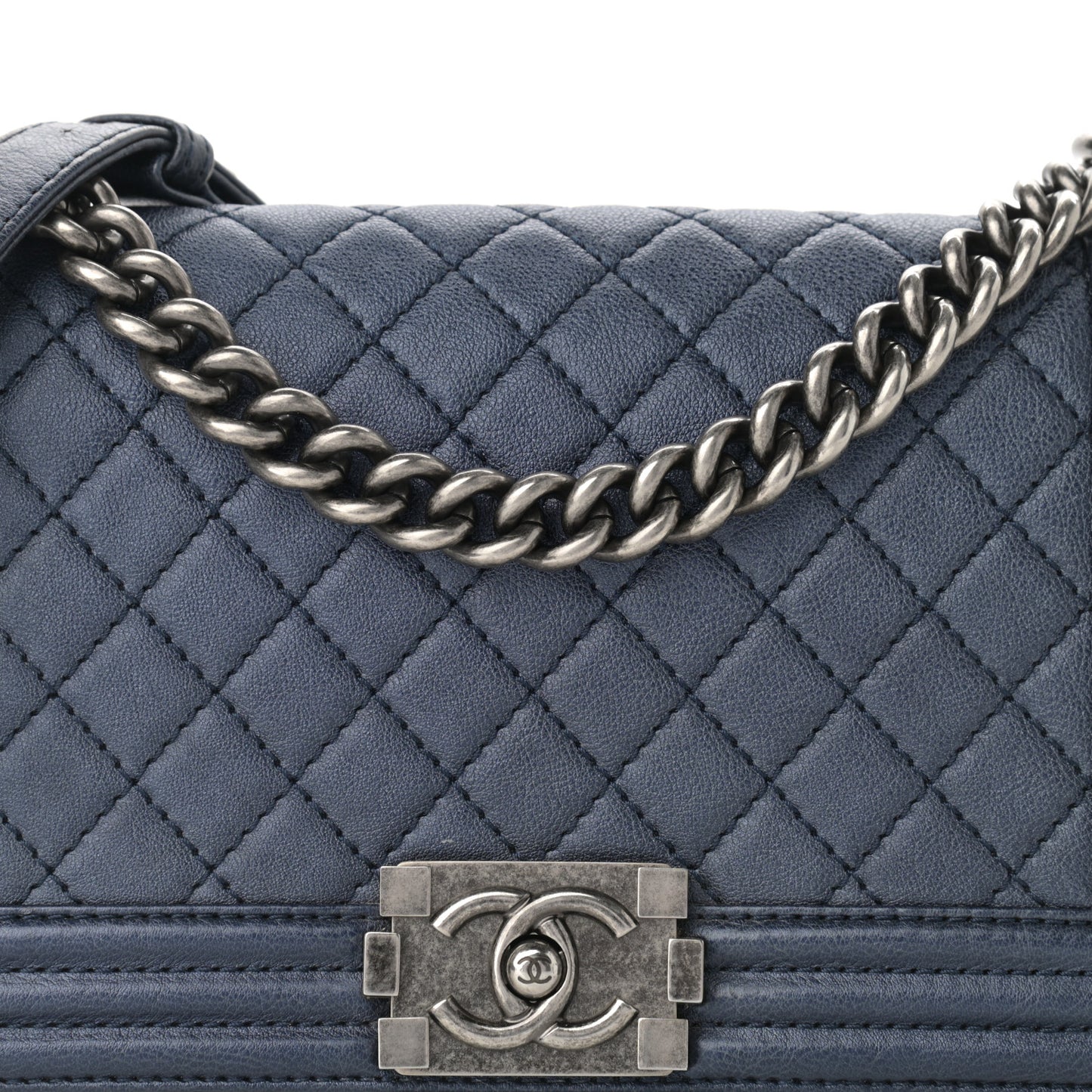 Calfskin Quilted Medium Boy Flap Blue