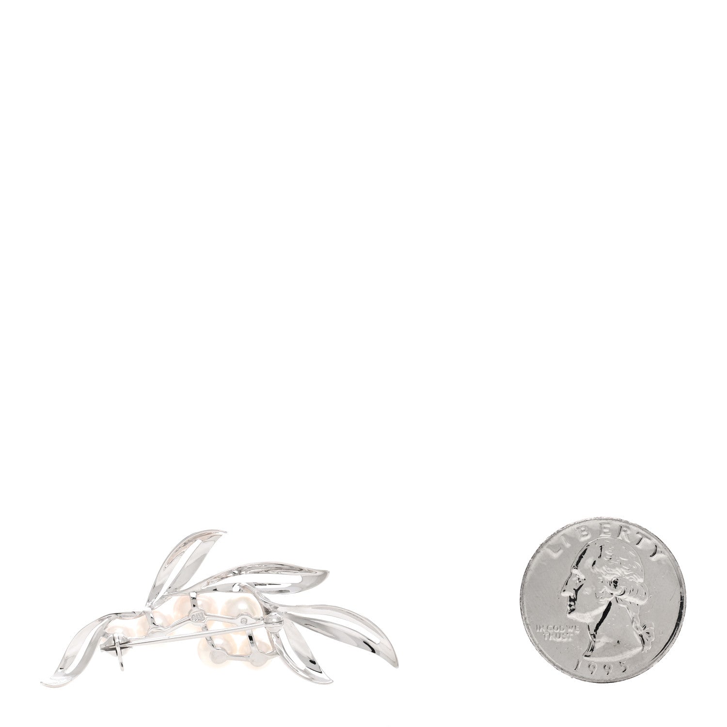 Mikimoto 18K White Gold Akoya Pearl 5-6.5mm Leaf Brooch 2 of 3