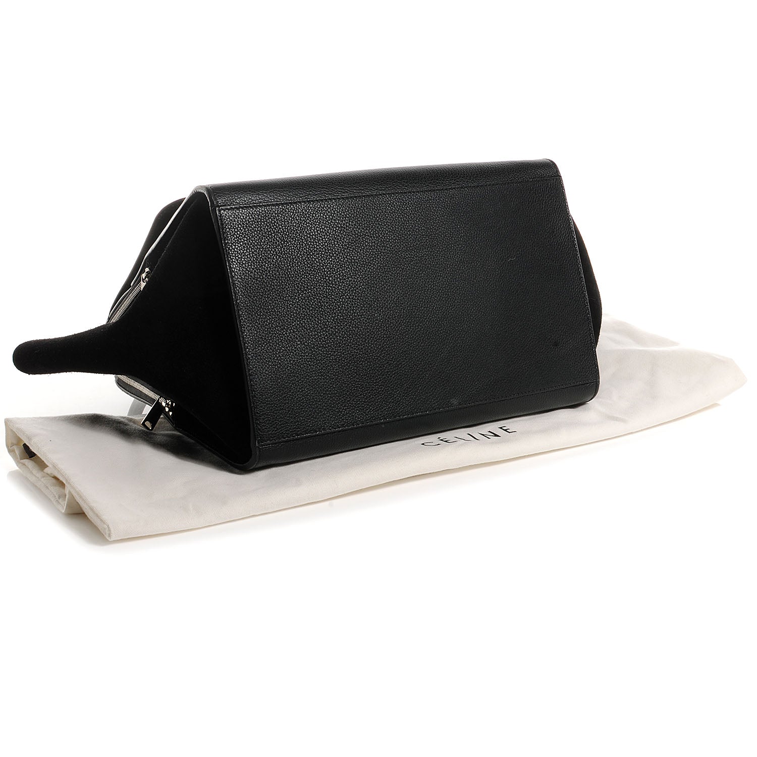 Celine Drummed Calfskin Suede Double Zip Trapeze Black 4 of 9