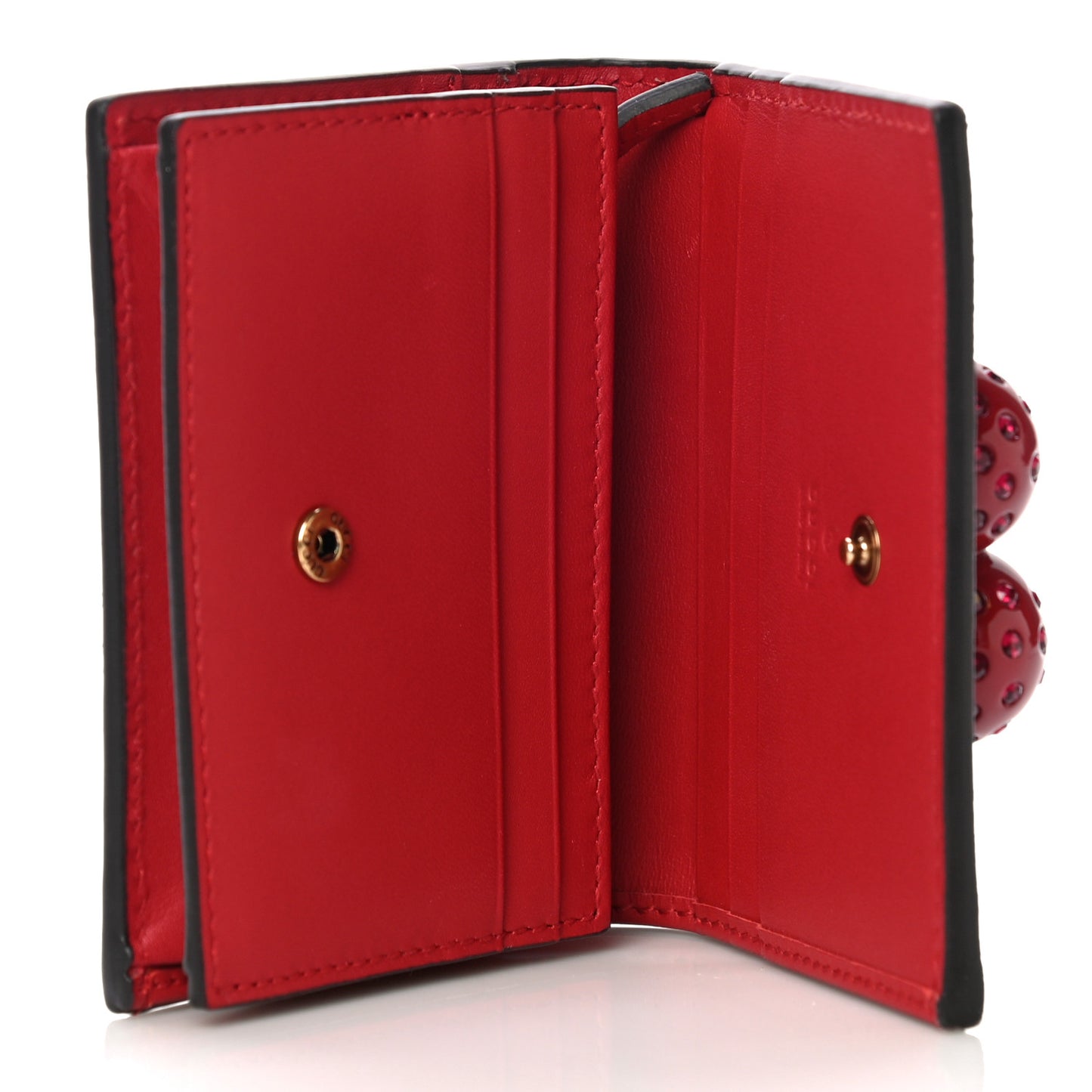 GG Supreme Monogram Cherry Embellished Card Case Wallet Hibiscus Red