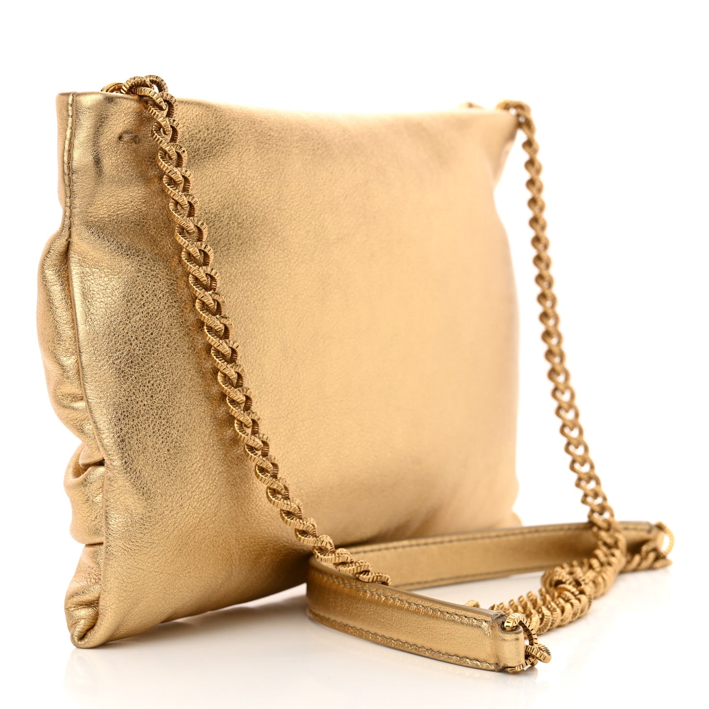 Calfskin Devotion Clutch With Chain Gold