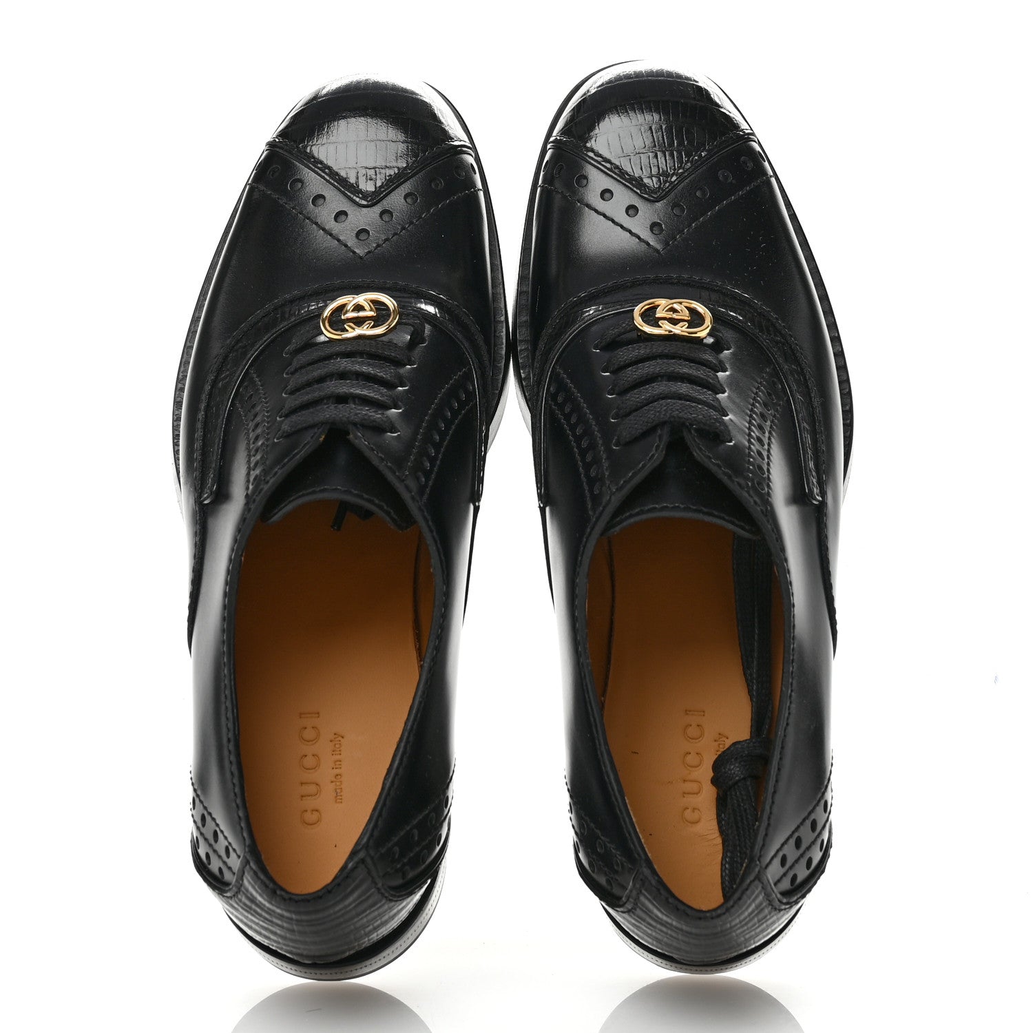 Gucci Glossy Calfskin Tejus Womens Lace Up Loafers 35.5 Black 2 of 11