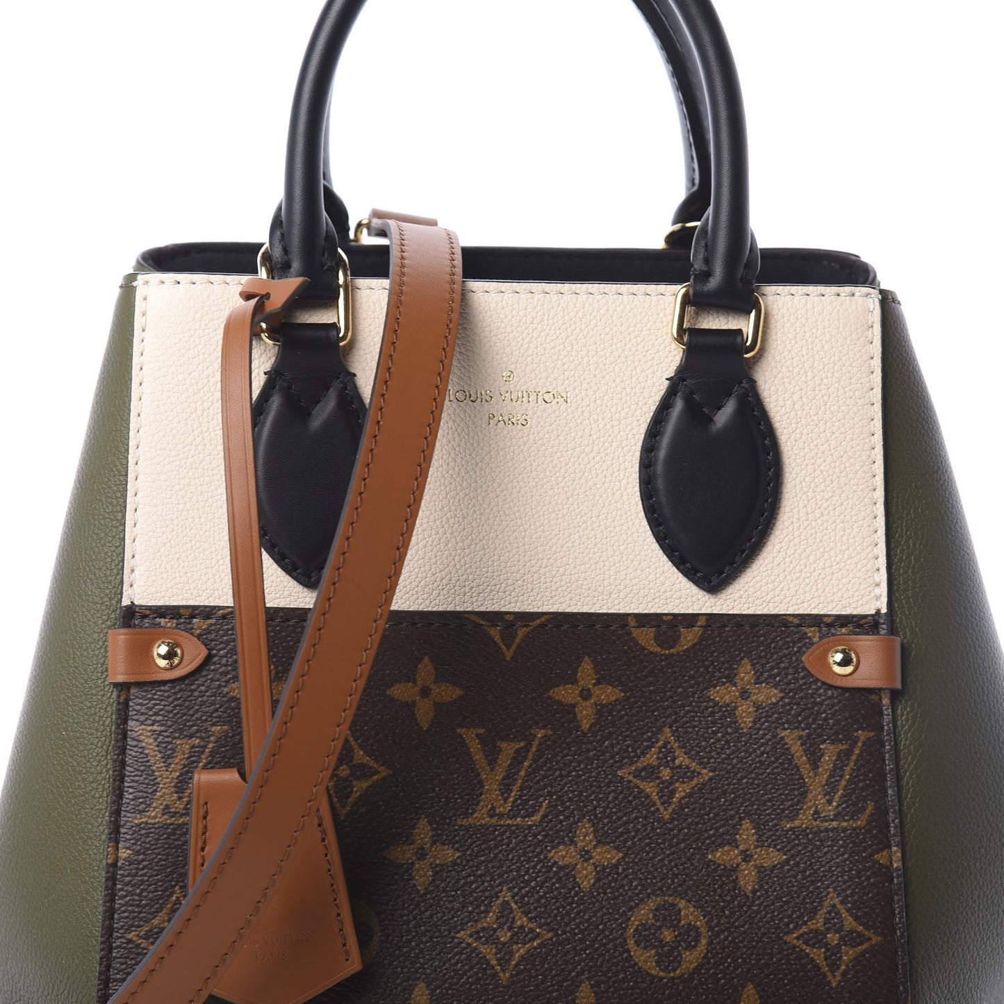 Calfskin Monogram Fold Tote PM Cream Khaki Black
