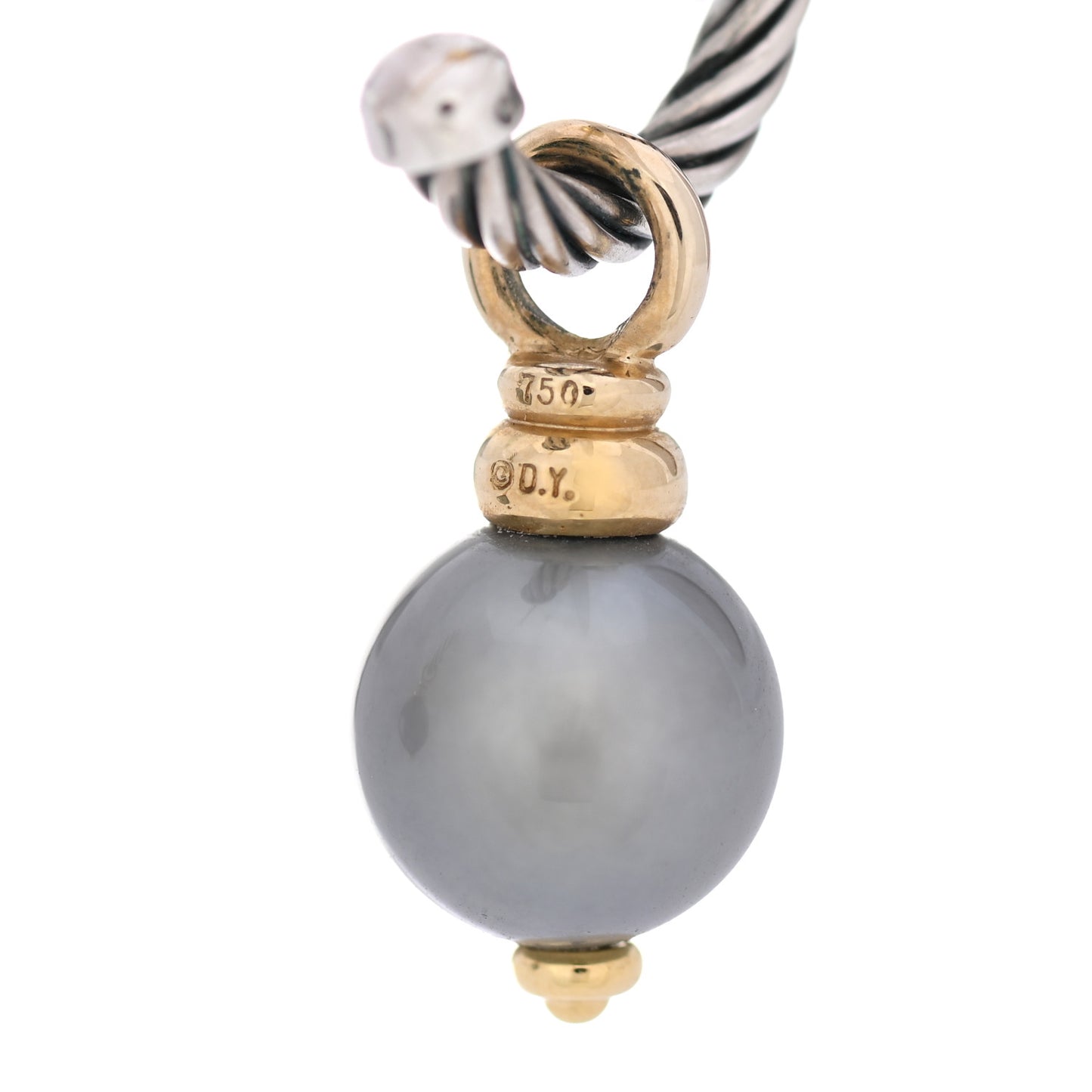 Sterling Silver 18K Yellow Gold Gray Pearl 11mm Cable Drop Earrings