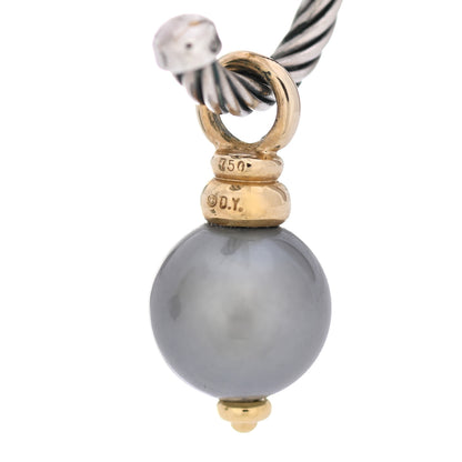 David Yurman Sterling Silver 18K Yellow Gold Gray Pearl 11mm Cable Drop Earrings 7 of 7