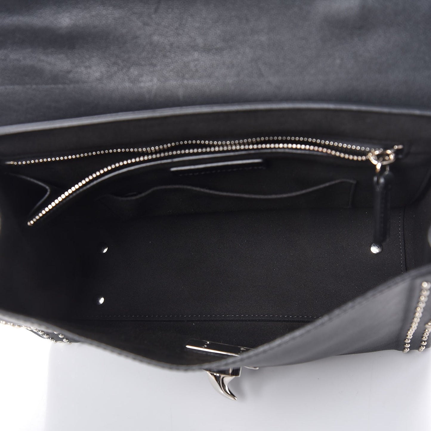 Grained Calfskin Studded Small Shark Lock Satchel Black