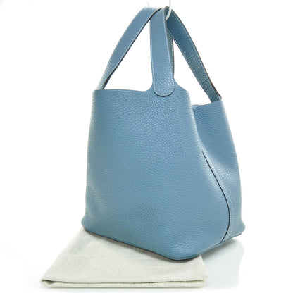 Hermes Taurillon Clemence Picotin MM Blue Jean 2 of 8