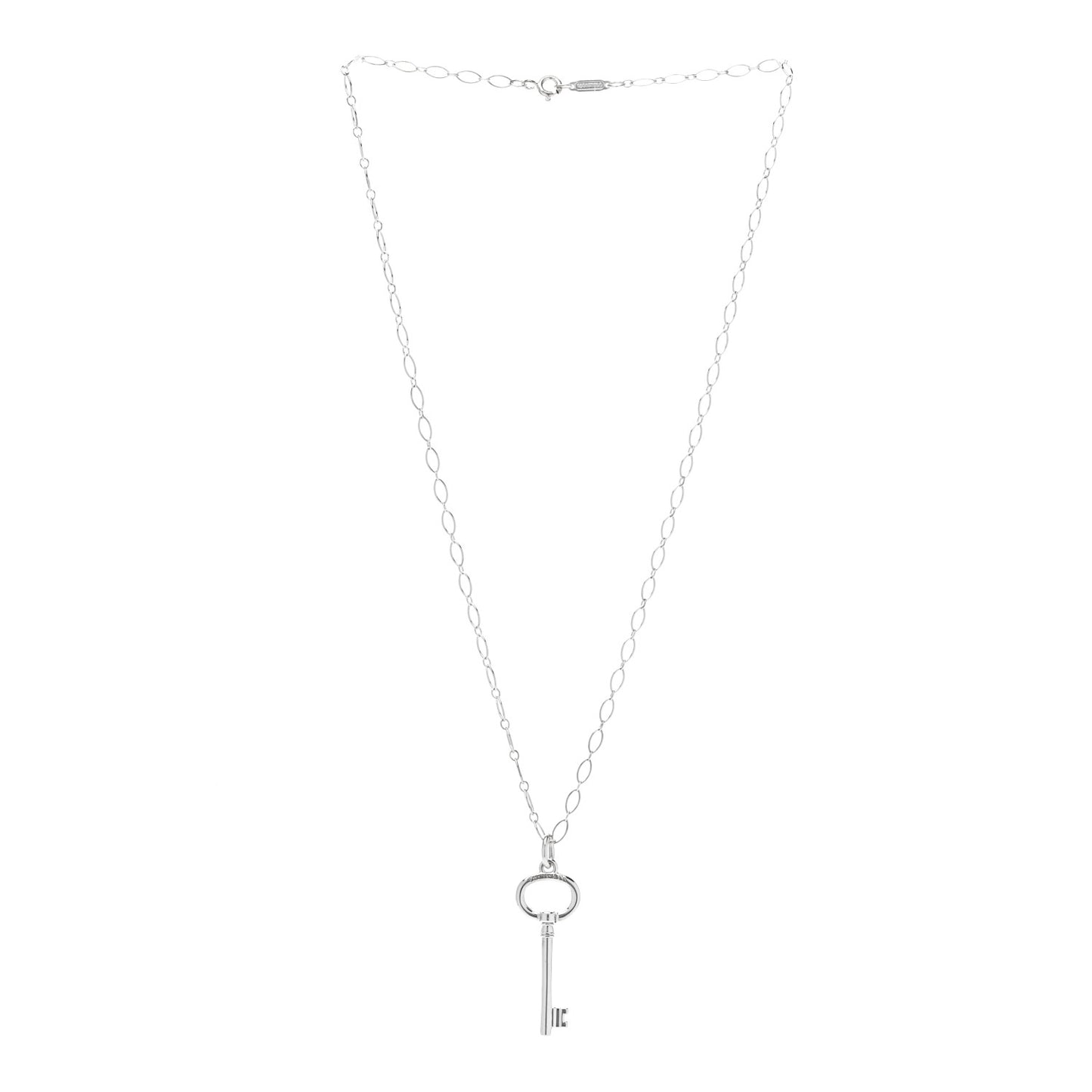 Sterling Silver Oval Key Pendant Link Necklace