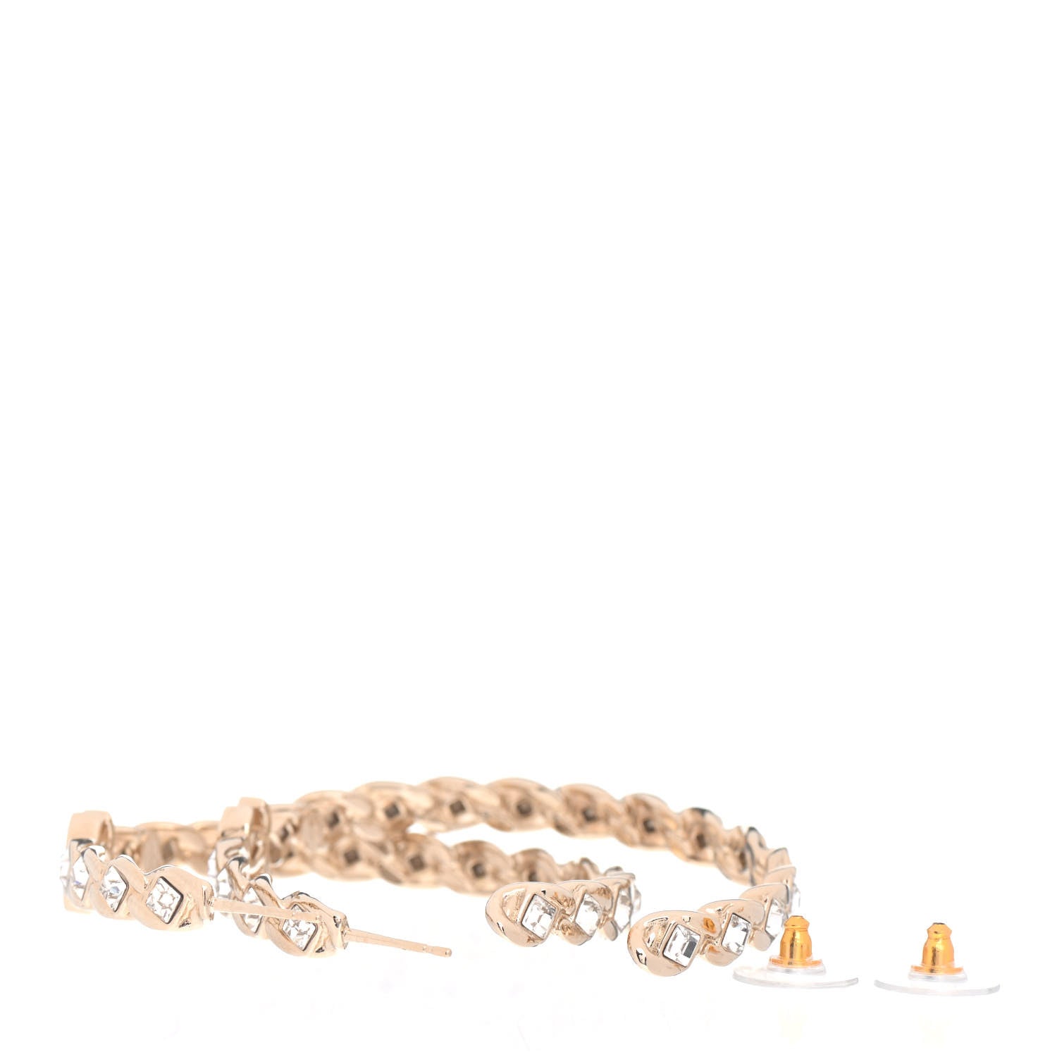 Chanel Crystal CC Hoop Earrings Gold 3 of 4