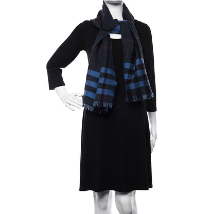 Burberry Wool Reversible Color Check Scarf Blue Stone 2 of 5