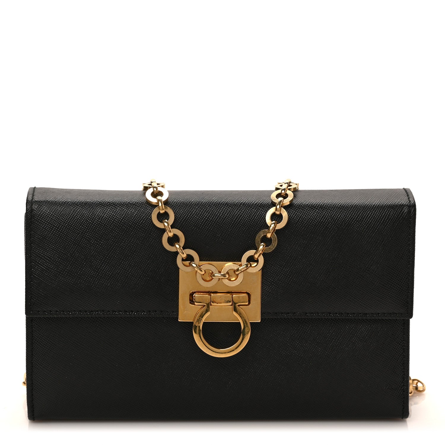 Salvatore Ferragamo Calfskin Gancini Chain Crossbody Black 1 of 8
