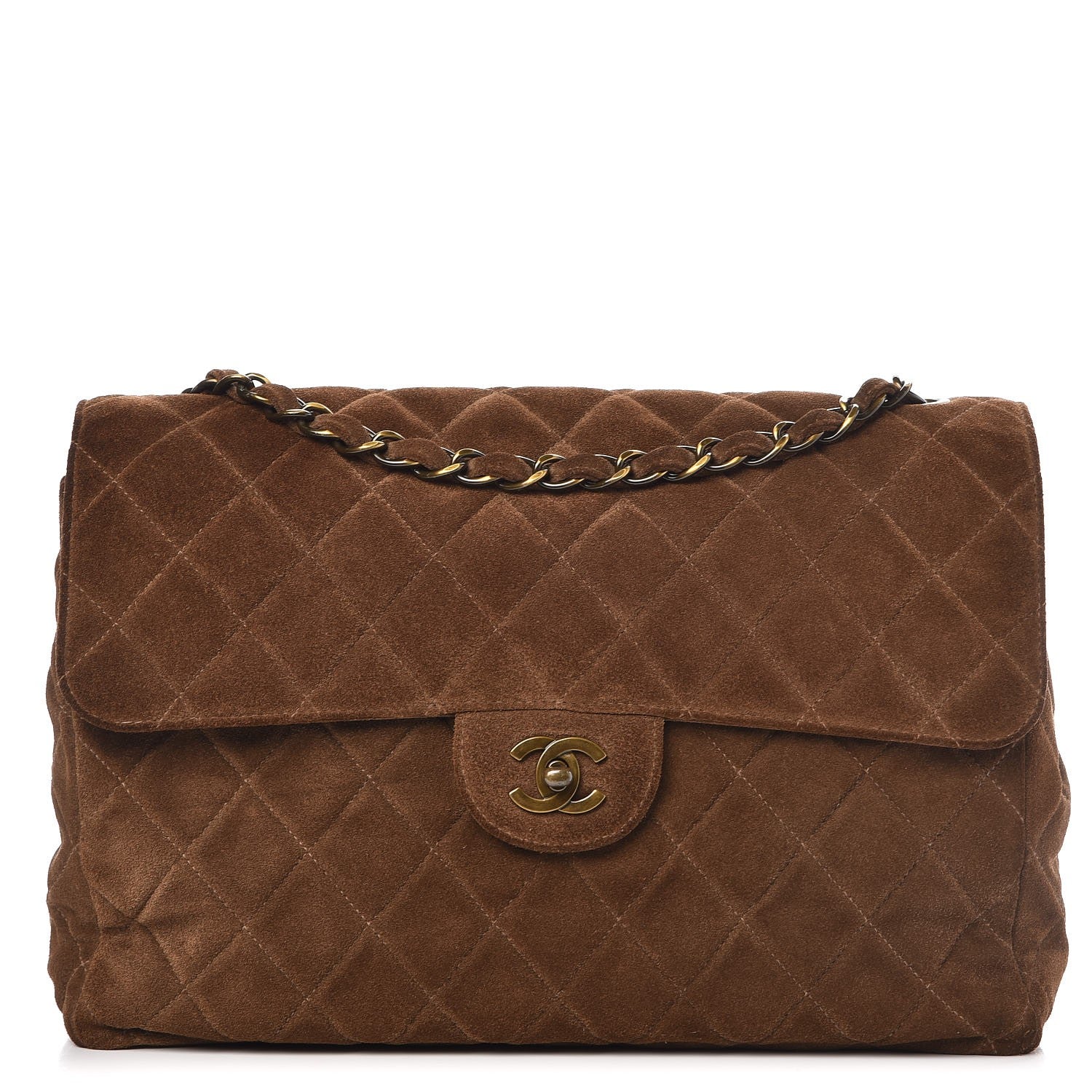 Chanel Suede Quilted Jumbo Single Flap Brown 1 of 9