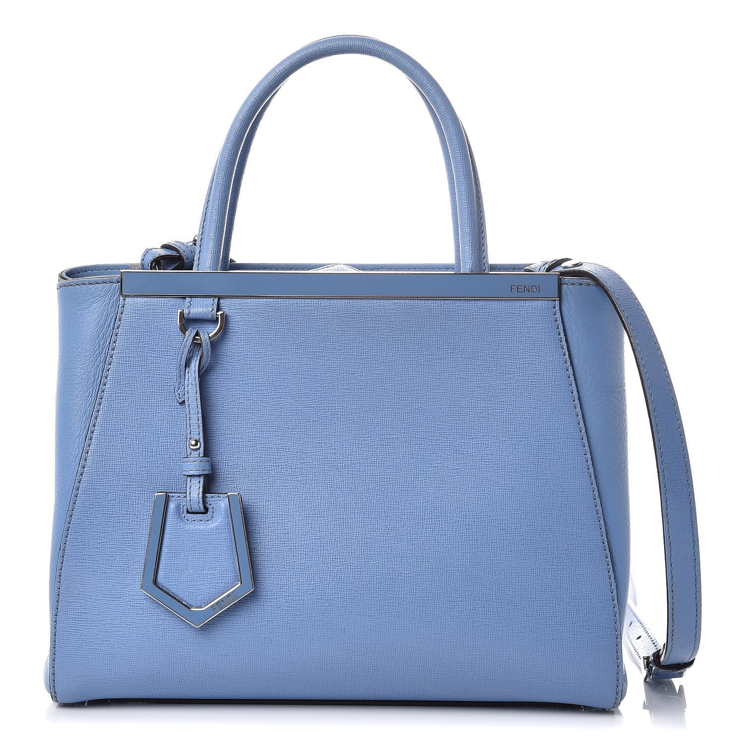 Fendi Vitello Elite Flamingo Petite 2Jours Tote Azzurro Nebula 1 of 15