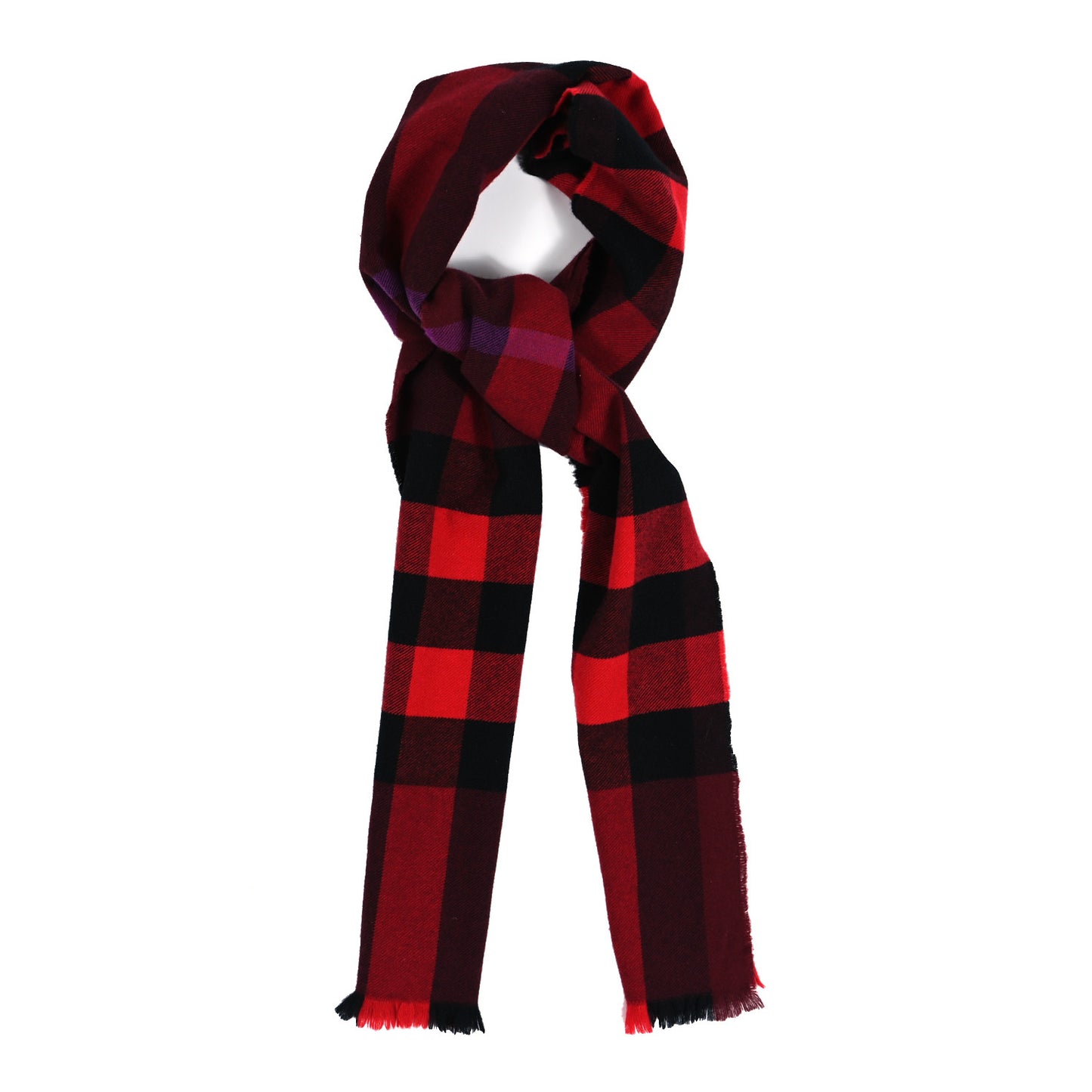 Wool Cashmere Giant Exploded Check Fringe Scarf Claret