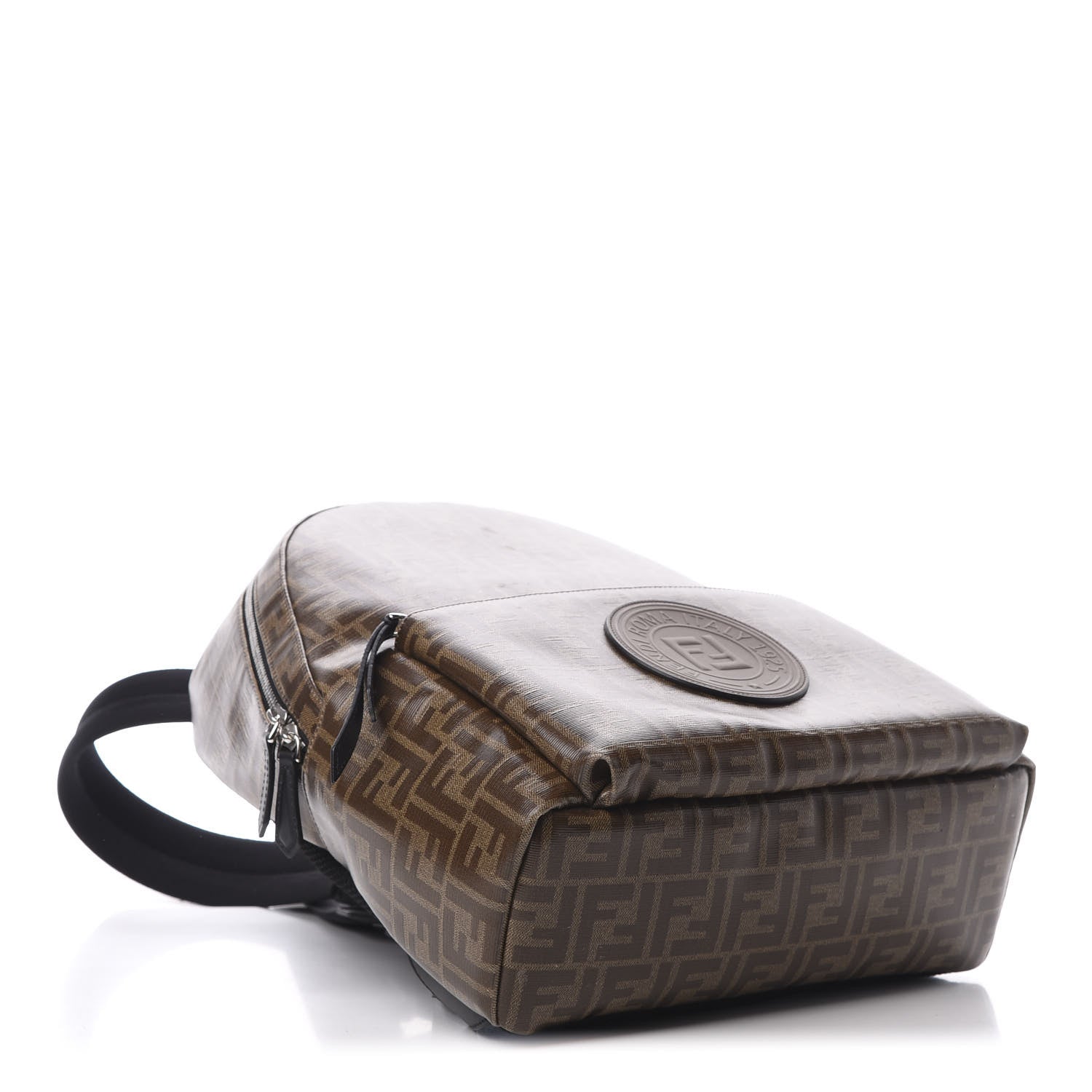 Fendi Glazed Fabric Vitello Century FF 1974 Stamp Patch Pocket Backpack Mogano Panna Black 3 of 10