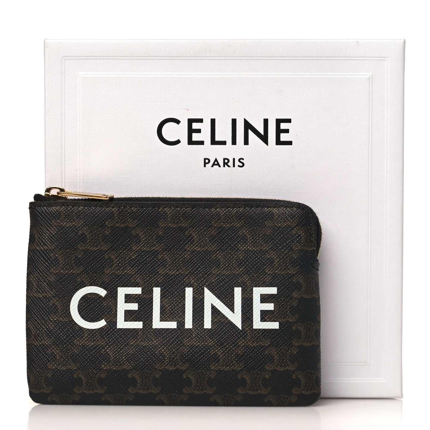 Triomphe Canvas Logo Coin and Card Pouch With Hook Black