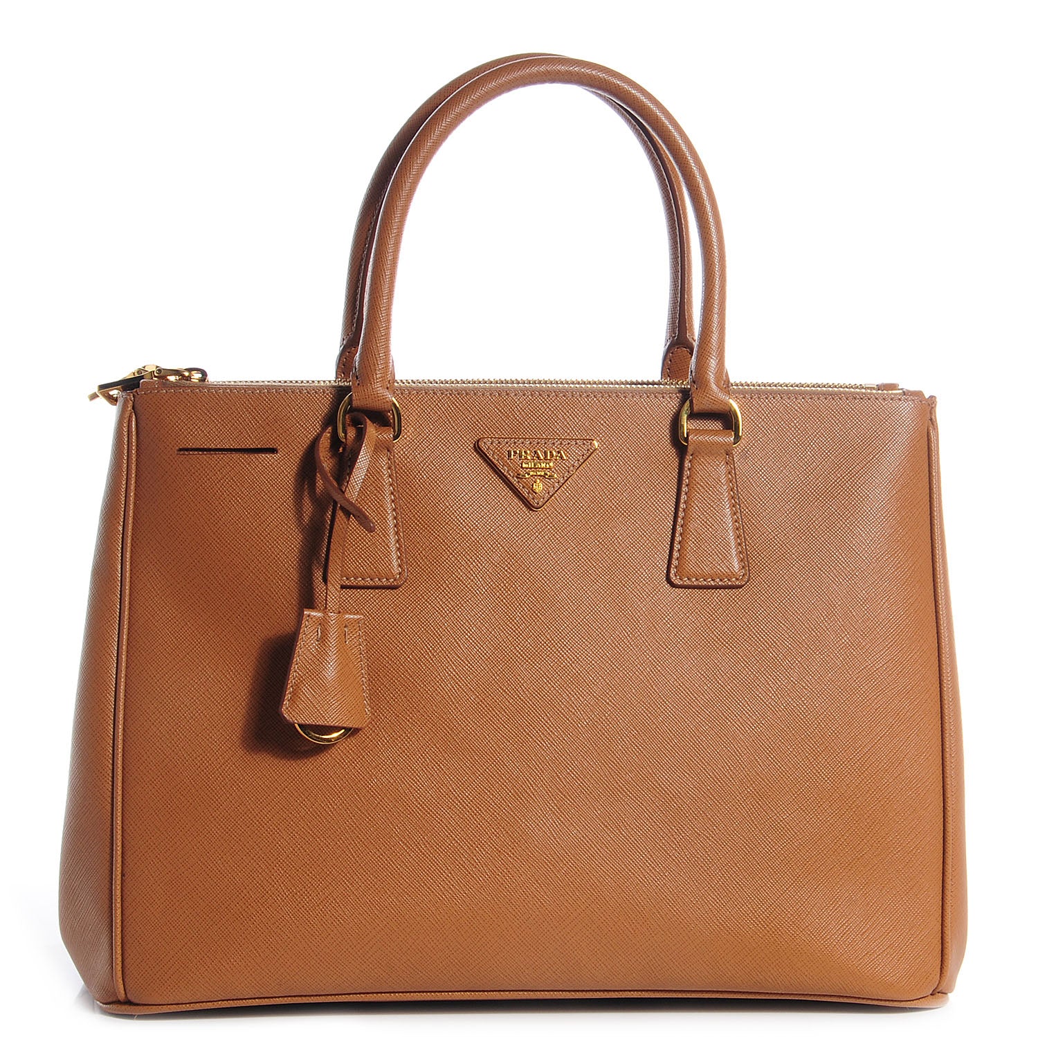 Prada Saffiano Lux Medium Double Zip Tote Caramel 1 of 11