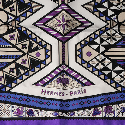 Hermes Silk Ors Blues d'Afrique Scarf 90 Violet Blanc Parme 3 of 6