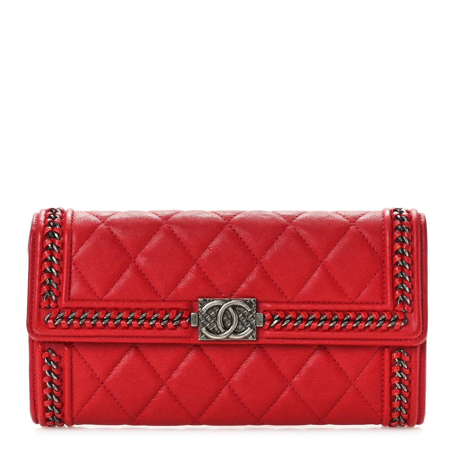 Chanel Calfskin Quilted Boy Chain Around Flap Wallet Red 1 of 8
