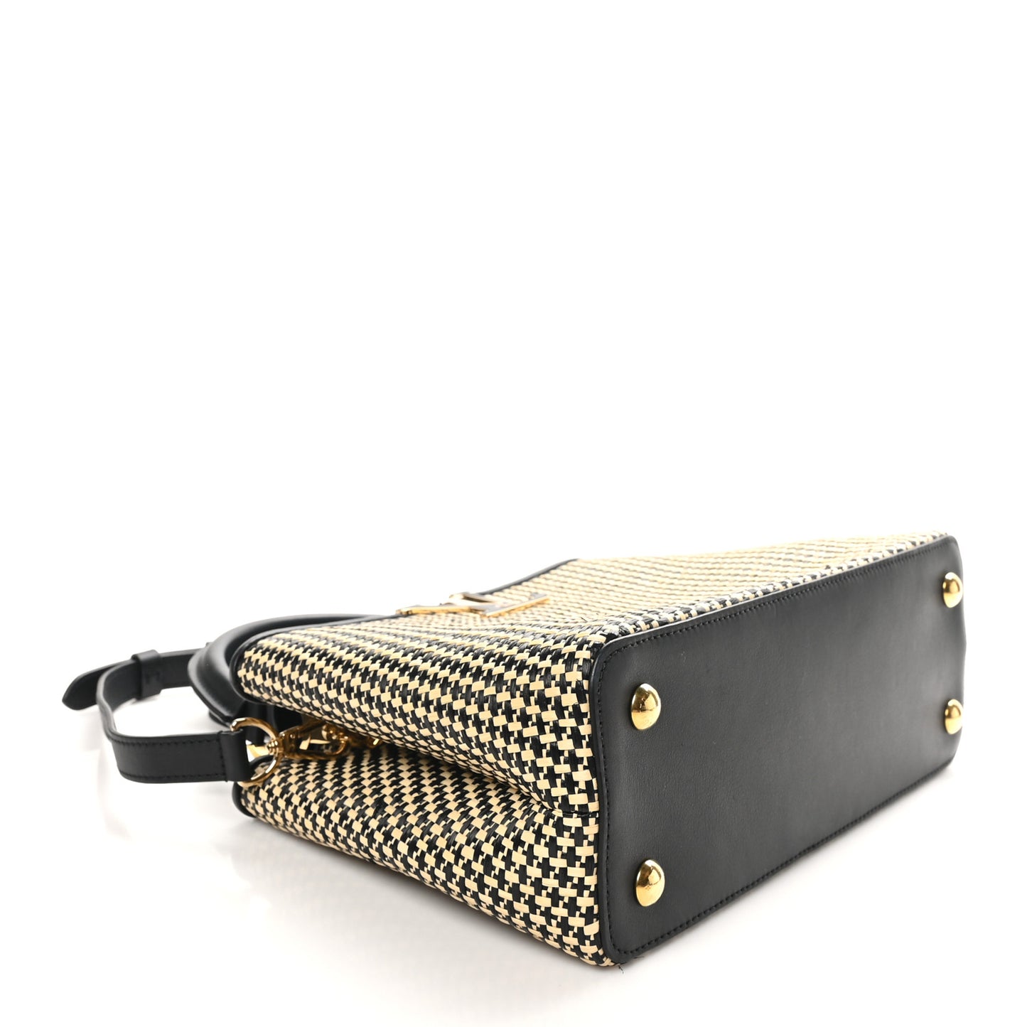 Raffia Calfskin Capucines MM Black Ecru