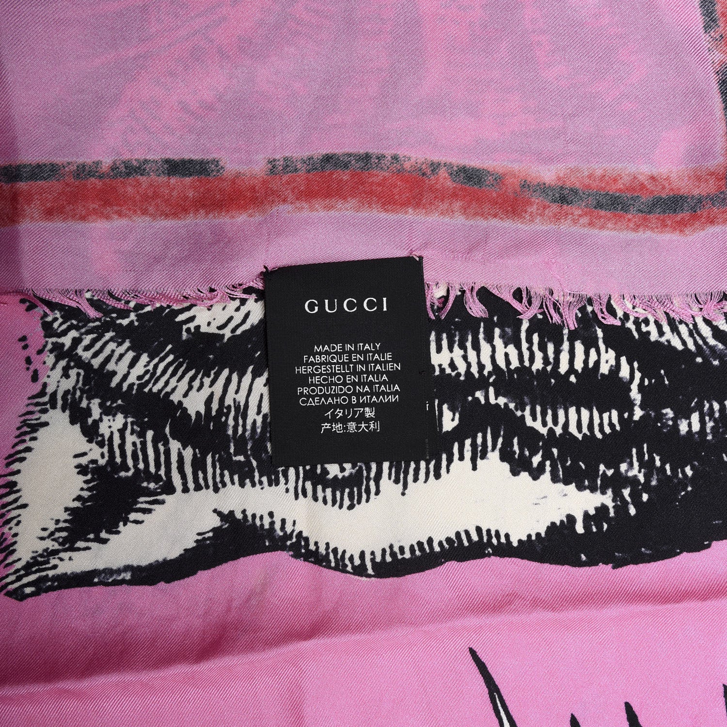 Gucci Silk Tiger Face Print Square Scarf Pink 4 of 5